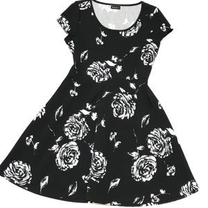 Black & White Roses Skater Dress